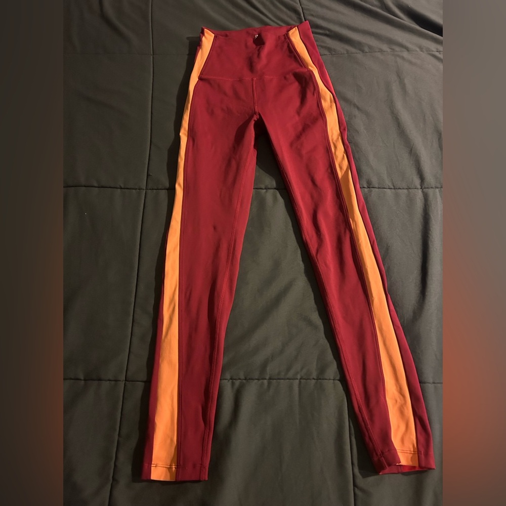 Splits59 Burgundy and Orange Racing Stripe Leggings size S